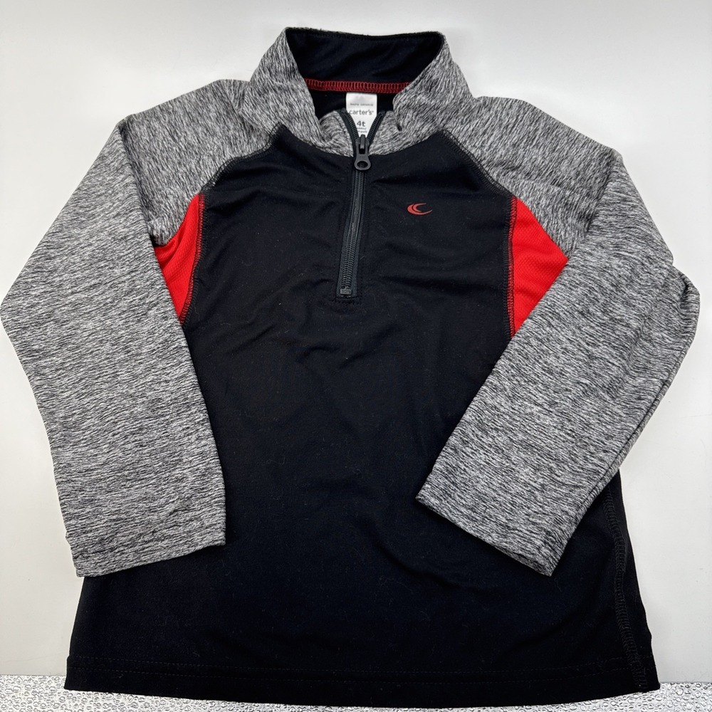 Carter's Kid Active‎ 1/4 Zip Pullover Youth Boys Sz 4TBlack Gray Red L/S Stretch